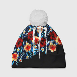 Шапка c помпоном Monster energy flower steel