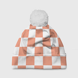 Шапка c помпоном Квадраты оранжевые
