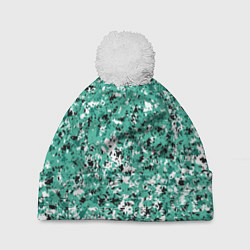 Шапка c помпоном Бирюзовый с чёрно-белыми пятнами