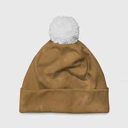 Шапка c помпоном Светлый оливково-коричневый однотонный текстурный