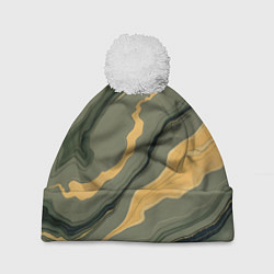 Шапка с помпоном Оливковый мрамор, цвет: 3D-белый