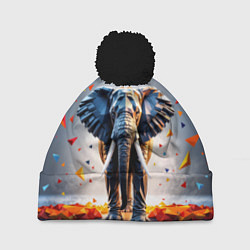 Шапка c помпоном Геометрический слон и цветные полигоны