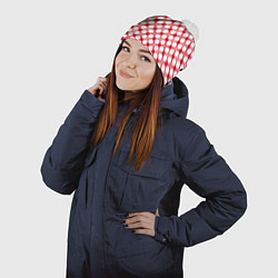 Шапка с помпоном Красно белый узор в клетку и горох, цвет: 3D-белый — фото 2