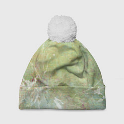 Шапка с помпоном Абстракция - white waves on green background, цвет: 3D-белый
