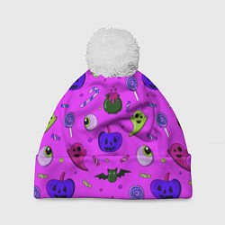 Шапка с помпоном Halloween pink, цвет: 3D-белый
