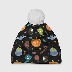Шапка с помпоном Halloween black, цвет: 3D-белый