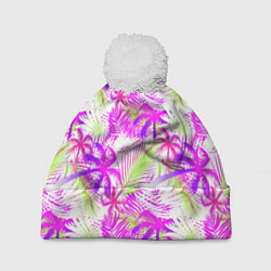 Шапка с помпоном Palm tree pink, цвет: 3D-белый