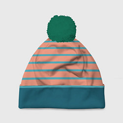 Шапка с помпоном Полосатый мандариновый морской рассвет, цвет: 3D-зеленый