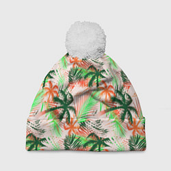 Шапка с помпоном Palm green pink, цвет: 3D-белый