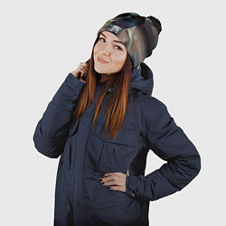 Шапка с помпоном Голубь шпион с ретро фотокамерой, цвет: 3D-черный — фото 2