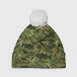 Шапка c помпоном Камуфляж рыболовный
