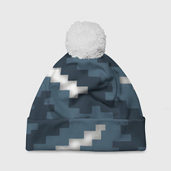 Шапка c помпоном Пиксельная текстура камуфляж