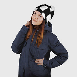 Шапка с помпоном Черные квадраты в виде шахматной доски, цвет: 3D-белый — фото 2