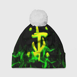 Шапка c помпоном Doom кислотное лого огненный