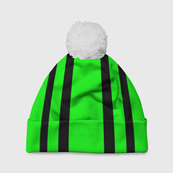 Шапка c помпоном Color black and green stripes