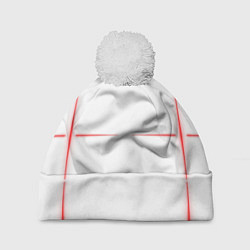 Шапка с помпоном Color white red stripes, цвет: 3D-белый