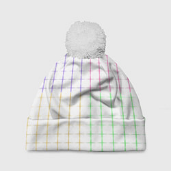 Шапка с помпоном Color white multicolored stripes, цвет: 3D-белый