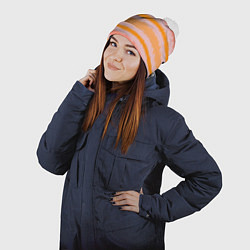 Шапка с помпоном Полосы зигзагообразные оранжево-розовые, цвет: 3D-белый — фото 2