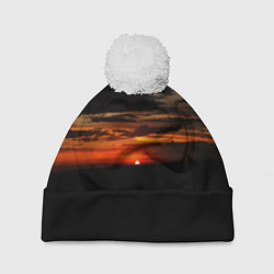 Шапка c помпоном Закат на плато