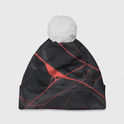 Шапка с помпоном Текстура мрамора с красными полосками, цвет: 3D-белый