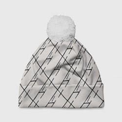 Шапка с помпоном Три буквы: паттерн на бежевом, цвет: 3D-белый