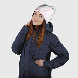 Шапка с помпоном Розовые и голубые акварельные пятна на белом, AI, цвет: 3D-белый — фото 2