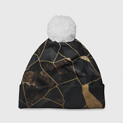 Шапка с помпоном Черно золотой мрамор, цвет: 3D-белый