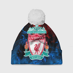 Шапка с помпоном Liverpool огненный дым текстура, цвет: 3D-белый