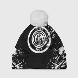Шапка с помпоном Inter белые штрихи красок, цвет: 3D-белый