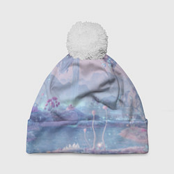Шапка с помпоном Фантастический пейзаж с плавающими островами и рас, цвет: 3D-белый
