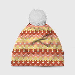 Шапка с помпоном Желтые, оранжевые и коричневые полоски, цвет: 3D-белый