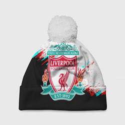 Шапка с помпоном Ливерпуль текстура глитч краски, цвет: 3D-белый