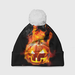 Шапка с помпоном Горящая тыква джек, цвет: 3D-белый