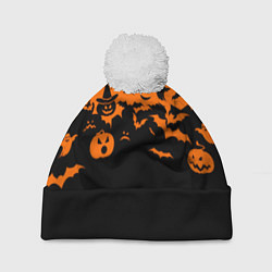 Шапка c помпоном Хэллоуин тыквы и призраки