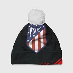 Шапка с помпоном Атлетико Мадрид красные краски, цвет: 3D-белый