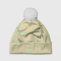 Шапка с помпоном Color beige turquoise, цвет: 3D-белый