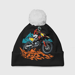 Шапка с помпоном Motocross and mountains, цвет: 3D-белый