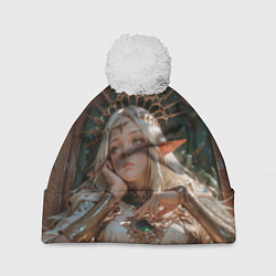 Шапка c помпоном Беловолосая королева эльфов на троне