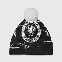 Шапка c помпоном Челси штрихи красок белые