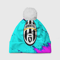 Шапка с помпоном Juventus неоновые краски, цвет: 3D-белый