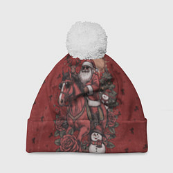 Шапка c помпоном Санта Клаус на красном коне верхом