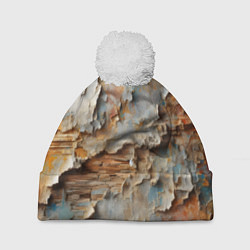 Шапка с помпоном Старая штукатурка на стене - абстракция, цвет: 3D-белый