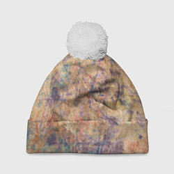 Шапка c помпоном Абстракция - pink marble with blue flecks