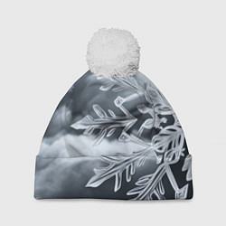 Шапка c помпоном Снежинка на черно белое
