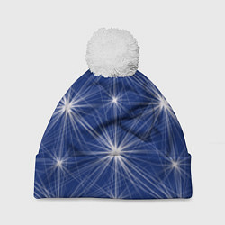 Шапка c помпоном Звезды на синем фоне