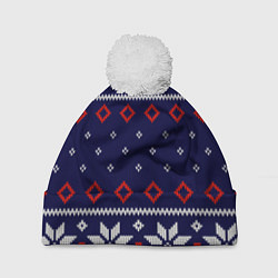 Шапка c помпоном Вязаный новогодний узор