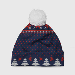 Шапка с помпоном Новогодний вязаный узор, цвет: 3D-белый
