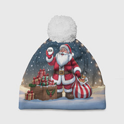 Шапка c помпоном Санта с мешком подарков