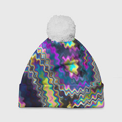Шапка с помпоном Абстракция переливы, цвет: 3D-белый
