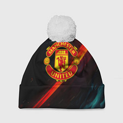 Шапка с помпоном Манчестер Юнайтед абстракция, цвет: 3D-белый